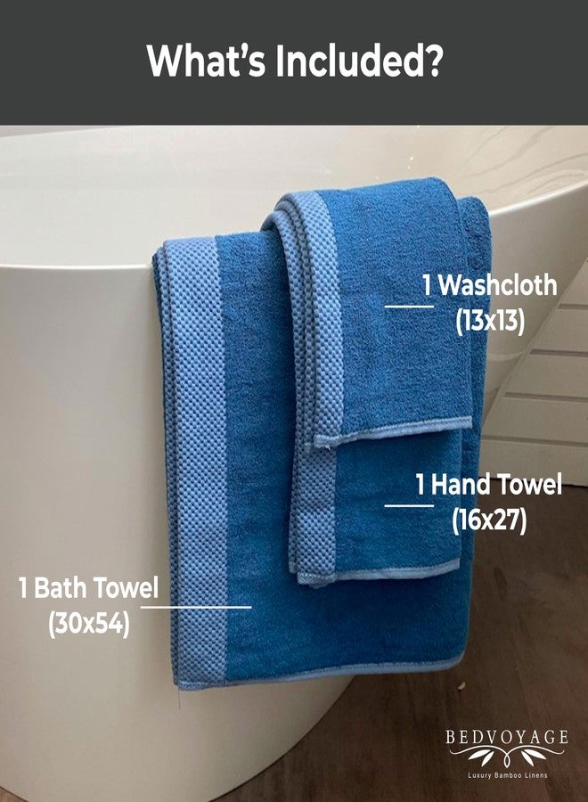 BedVoyage Luxury Bath Towels Set of 3 - Ultra Soft Plush Bathroom Towel Set - Highly Absorbent Viscose from Bamboo Bath Towels Ultra Soft - 3pc Spa Towel for Body - Indigo - Image 3