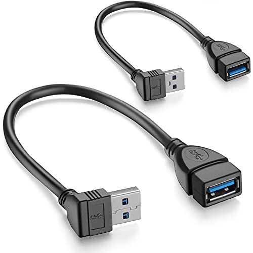 WILLIZTER Short USB 3.0 Extension Cable, 2 Pack SuperSpeed USB 3.0 Angle Male to Female Extension Cable 6 Inch Convertor Adapter Extender Cord Up Angle and Down Angle one Each - Image 1