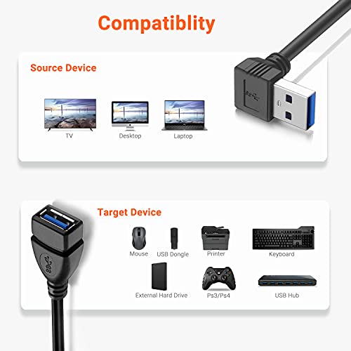 WILLIZTER Short USB 3.0 Extension Cable, 2 Pack SuperSpeed USB 3.0 Angle Male to Female Extension Cable 6 Inch Convertor Adapter Extender Cord Up Angle and Down Angle one Each - Image 2