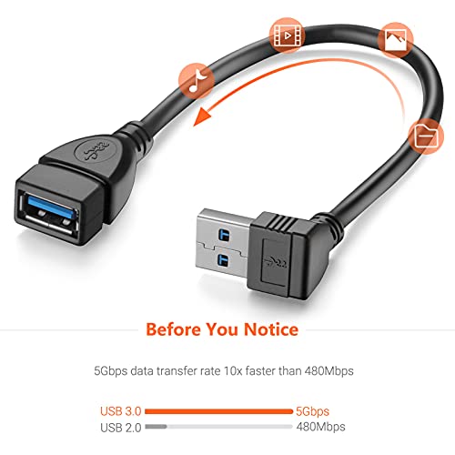 WILLIZTER Short USB 3.0 Extension Cable, 2 Pack SuperSpeed USB 3.0 Angle Male to Female Extension Cable 6 Inch Convertor Adapter Extender Cord Up Angle and Down Angle one Each - Image 3