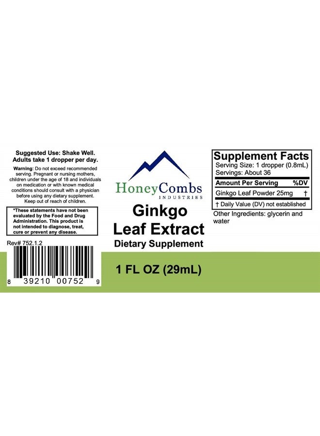 HoneyCombs Ginkgo Biloba Supplement to Support Brain, Memory, Focus & Circulation – Natural Ginkgo Biloba Extract Drops – Alcohol-Free, Cold Pressed Ginkgo Biloba Liquid, 1 Fl Oz. - Image 2