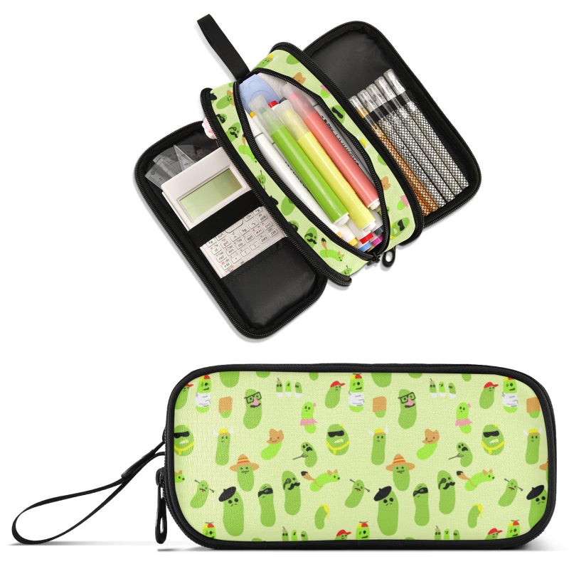 XUWU Funny Pickle Large Capacity Pencil Case 3 Compartment Pen box Makeup Pouch Holder Organizer Stationery Bag for School Teen Girl Boy Men Women - Image 2