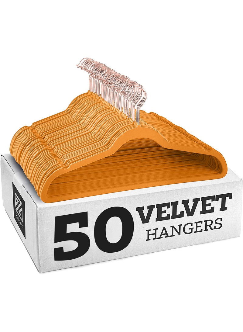 Y&D Orange Hangers With Chrome/Silver Hooks With 50 Pieces Of Plush Clothing Drying Magic Anti Wrinkle Multifunctional Anti Slip Hanger  - Image 1