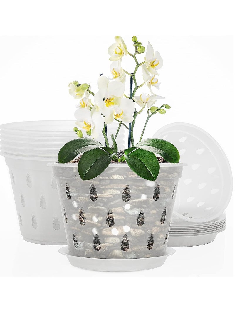 Captaintech Clear Plastic Orchid Pots 7 Inch 5 Pack with Drainage Holes and Saucers for Indoor and Outdoor Plants Succulents and Flowers - Image 1