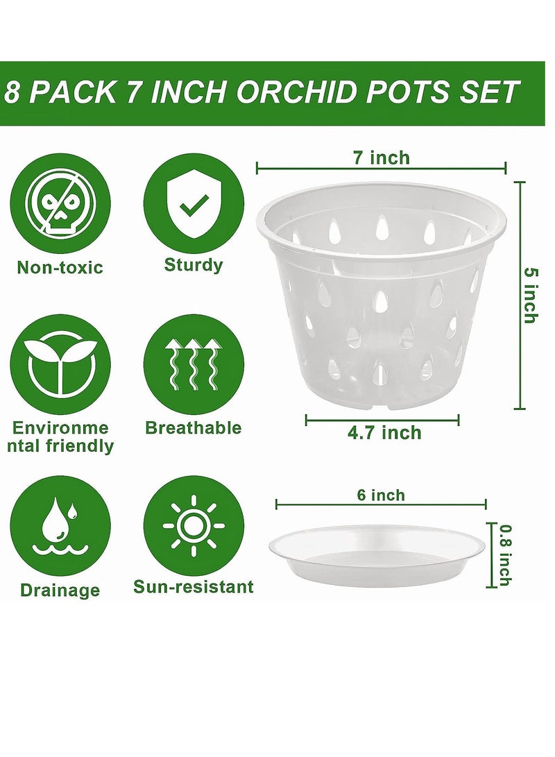 Captaintech Clear Plastic Orchid Pots 7 Inch 5 Pack with Drainage Holes and Saucers for Indoor and Outdoor Plants Succulents and Flowers - Image 2