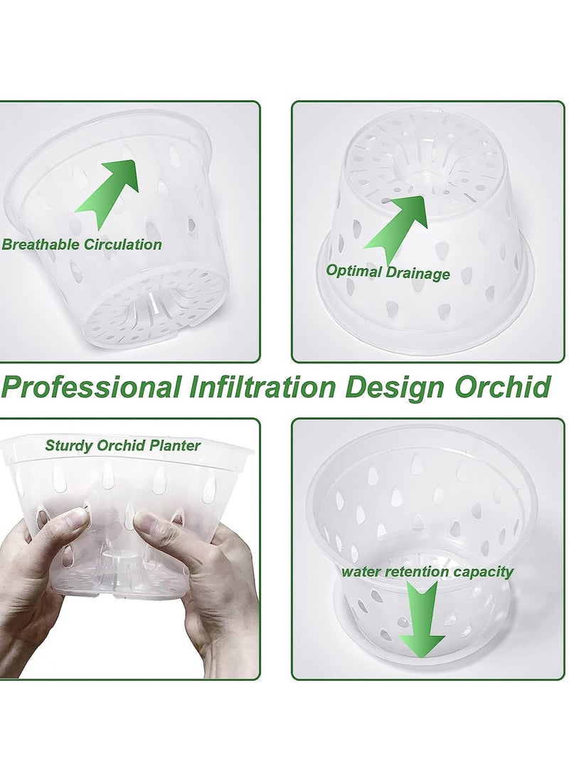 Captaintech Clear Plastic Orchid Pots 7 Inch 5 Pack with Drainage Holes and Saucers for Indoor and Outdoor Plants Succulents and Flowers - Image 3