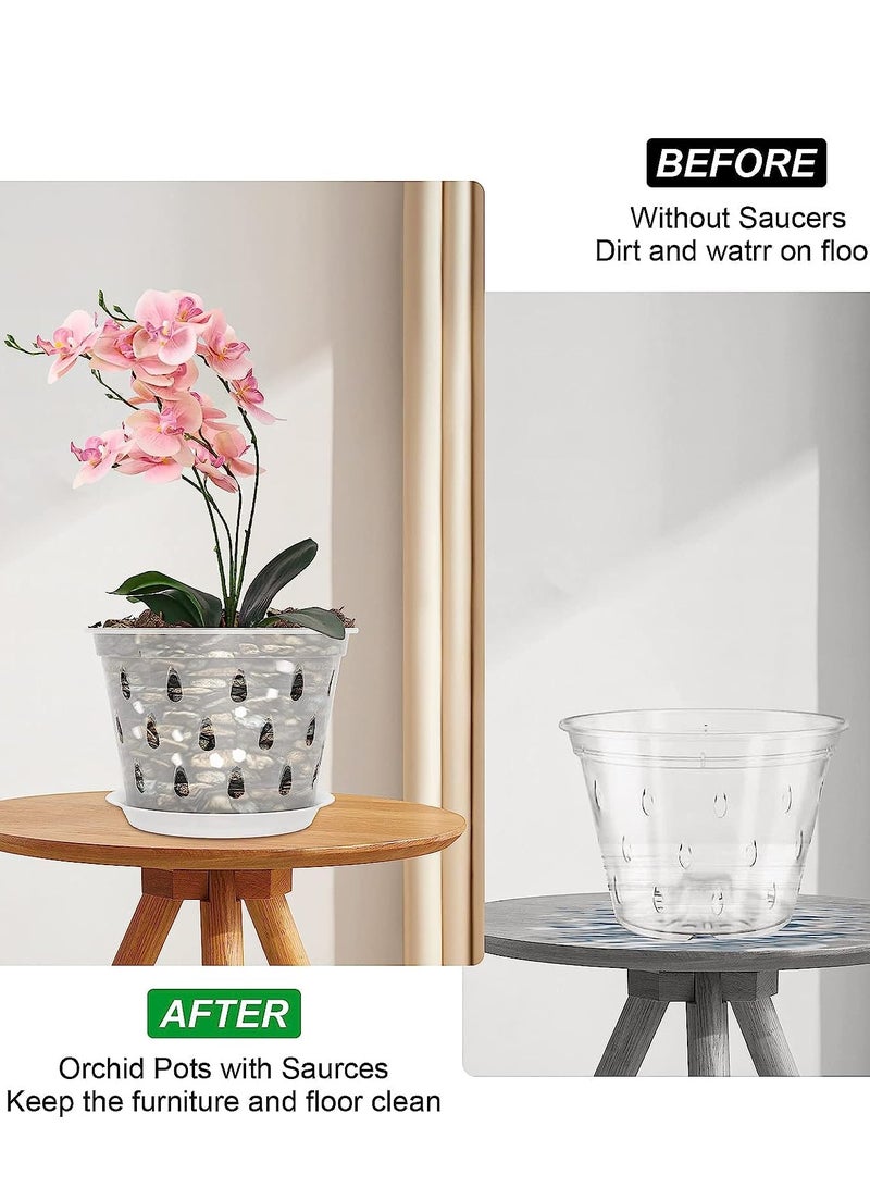 Captaintech Clear Plastic Orchid Pots 7 Inch 5 Pack with Drainage Holes and Saucers for Indoor and Outdoor Plants Succulents and Flowers - Image 4