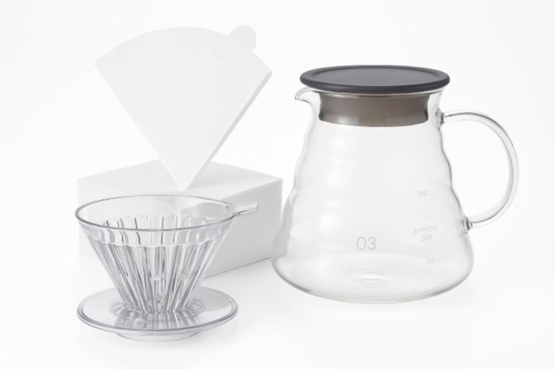 V60, Pour over Coffee Maker Set, Manual Coffee Filter, with 02 Size Dripper Plastic Filter Cone and 800ML Coffee Pot with Handle,Glass Coffee with Coffee 100 Paper Filters