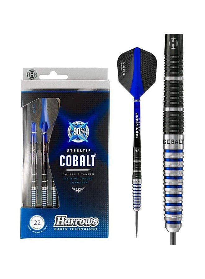 Harrows Cobalt Black -Blue 90% Tungsten Steel Tip Darts, 3 Supergrip Fusion Shafts, 3 Retina Flights (22g) - Image 3
