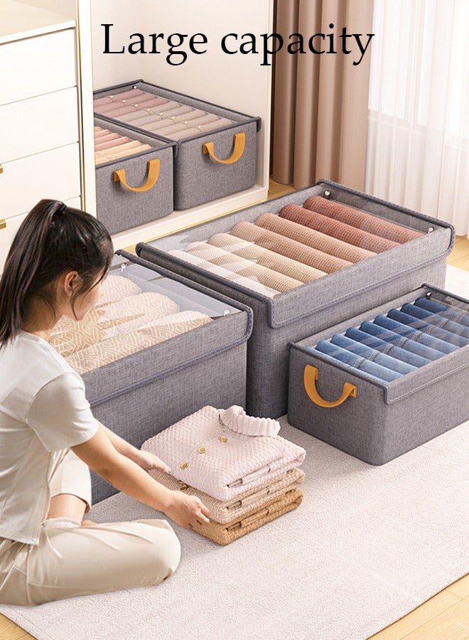 DUNISO Foldable Wardrobe With Lid, Clothes Storage Box, Foldable Fabric Storage Box, Layered Drawer Style Pants Storage Box, Jeans, Sweaters, Shirts Storage Box, Suitable For Home Dormitory Organizer (Grey) - Image 5