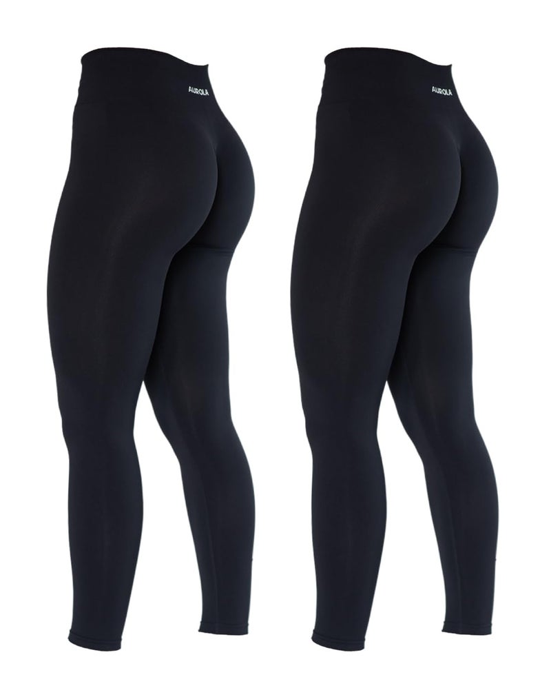 AUROLA Dream Collection Workout Leggings for Women High Waist Seamless Scrunch Athletic Running Gym Fitness Active Pants SetBlackBlack S