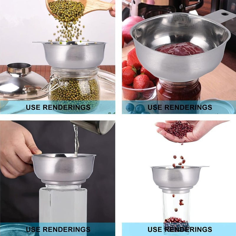 Kitchen Food Funnel Canning Funnel Stainless Steel Square Wide Mouth Funnel Large Diameter Oil Leakage Jam Funnel Kitchen Gadget for Mason Jars (Silver) Metal Jam Funnel - Image 2