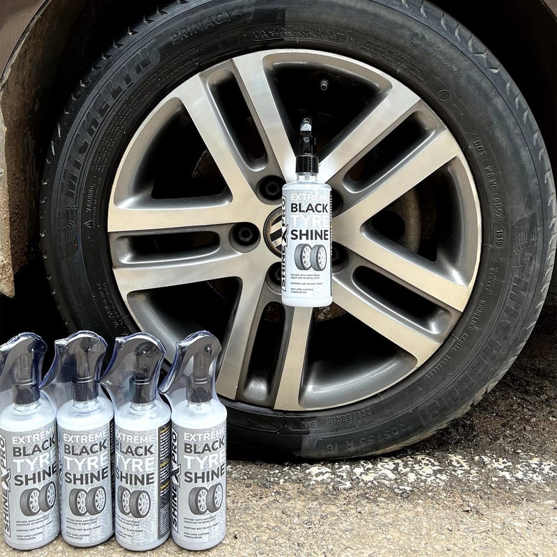 ShineXPro Bike & Car Tyre Polish - 300ML Extreme Black Tyre Shine - Long Lasting & Dirt Repellant Formulation - Ultra Wet Black Shine, Non-Greasy Tyre Polish For Car (300ML) - Image 2