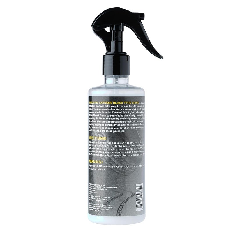 ShineXPro Bike & Car Tyre Polish - 300ML Extreme Black Tyre Shine - Long Lasting & Dirt Repellant Formulation - Ultra Wet Black Shine, Non-Greasy Tyre Polish For Car (300ML) - Image 3
