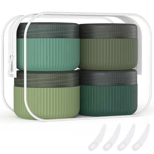 ME.FAN Travel Containers for Toiletries, TSA Approved 1.5 oz Silicone Cream Jars, Leak-proof Journey Containers, Trip Accessories with Lid for Cosmetic Face Hand Body Cream 4 Pack Black Lid Blue/Green - Image 1
