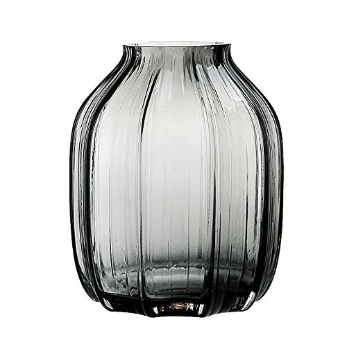 JAKY Global Black Grey Glass Vase for Flowers,Dark Grey Bud Tall Glass Vases,H-8.0" Simple Striped Design for Home Floor Decor,Farmhouse Decor, Centerpiece Coffee Table Decorations - Image 1