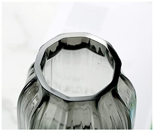 JAKY Global Black Grey Glass Vase for Flowers,Dark Grey Bud Tall Glass Vases,H-8.0" Simple Striped Design for Home Floor Decor,Farmhouse Decor, Centerpiece Coffee Table Decorations - Image 4