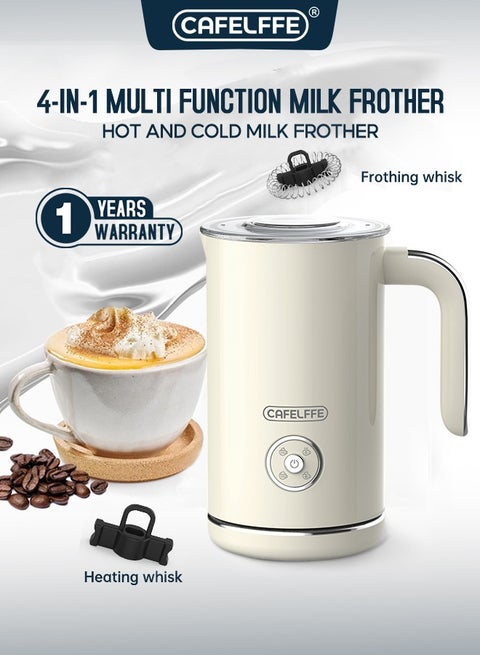 4 In 1 Electric Milk Frother Automatic Milk Steamer Foamer For Cold Hot Chocolate Latte Cappuccino Milk Heater Warmer White 500W