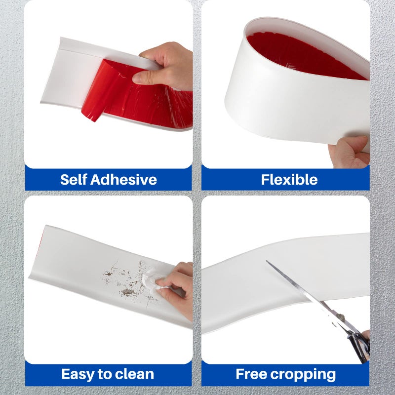 COUKIU Flexible Baseboard Molding Trim, 4 Inch x 20 Feet Self-Adhesive Vinyl Wall Base Cove Base, Peel and Stick Rubber Wall Base Moulding Trim(S100, White) - Image 2