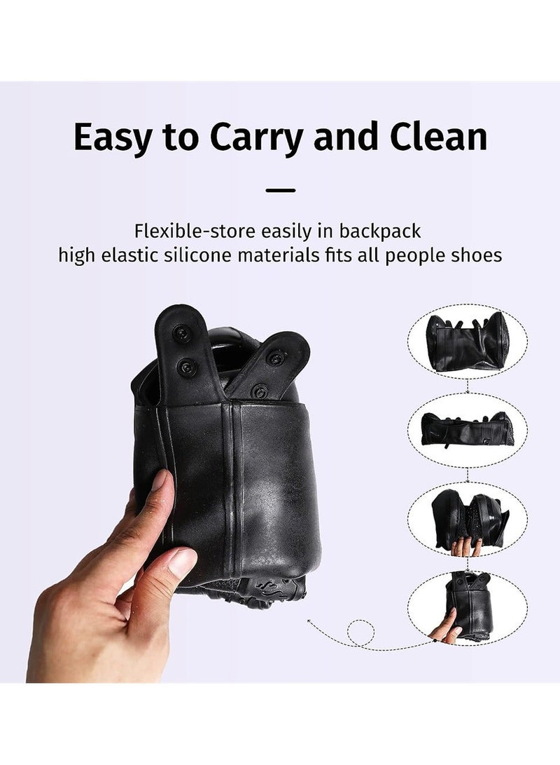 Waterproof Shoe Cover Reusable Black Rain Boot Shoe Covers Outdoor Overshoes Non-Slip Elastic Shoe Protectors Covers for Hiking Motorcycle Cycling Size L  - Image 5