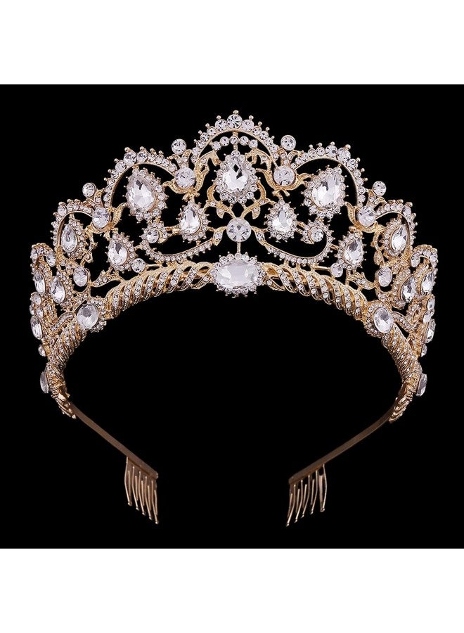 SAMKY Bridal Gold Tiara Crown With Rhinestone Wedding Headpiece Bride'S Crystal Hair Accessories For Woman - Image 3