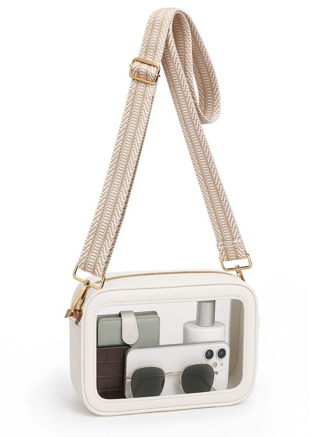 BS-VOG Clear Bag for Stadium Events, Clear Purse for Women, Stadium Approved Crossbody Bag for Concerts Sports Festivals, Beige and White - Image 1