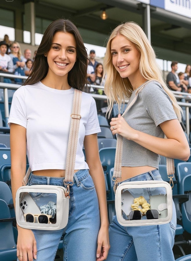 BS-VOG Clear Bag for Stadium Events, Clear Purse for Women, Stadium Approved Crossbody Bag for Concerts Sports Festivals, Beige and White - Image 2