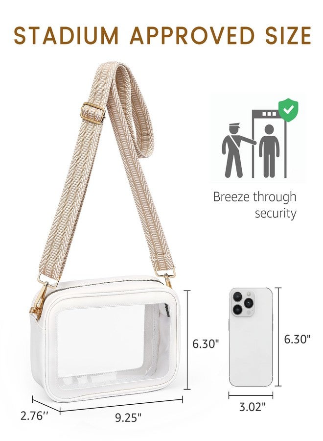 BS-VOG Clear Bag for Stadium Events, Clear Purse for Women, Stadium Approved Crossbody Bag for Concerts Sports Festivals, Beige and White - Image 4