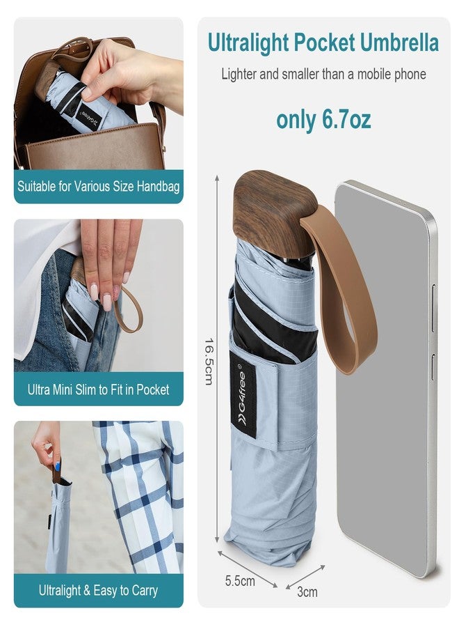 جي4فري مظلة سفر صغيرة قابلة للطي من G4Free، مظلة صغيرة الحجم توفر حماية من الأشعة فوق البنفسجية بدرجة 50+، مناسبة للحقائب والمحافظ، وخفيفة الوزن، وتناسب الجيب والمحفظة، للرجال والنساء (أزرق فاتح). - Image 3