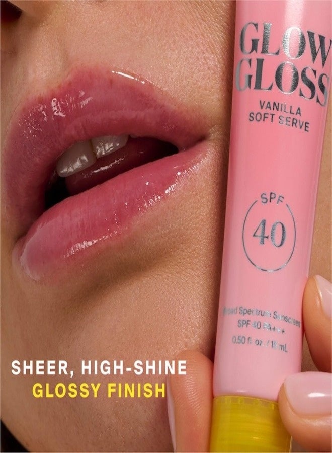 سوبرجوب سوبرجووب! مرطب الشفاه Glow Gloss SPF 40 مع الببتيدات وزبدة الشيا - خدمة الفانيليا الناعمة (لون وردي ناعم شفاف)، ملمع شفاه مرطب عالي اللمعان 15 مل - Image 2