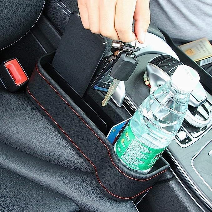 AKEEVA Car Side Organizer for Driver Seat Gap Filler Console Side Pocket with Bottle Cans Holder, Space Saving Rack Holding Cards, Phones, Keys, Coins (Pack of -1, Driver Side) - Image 4