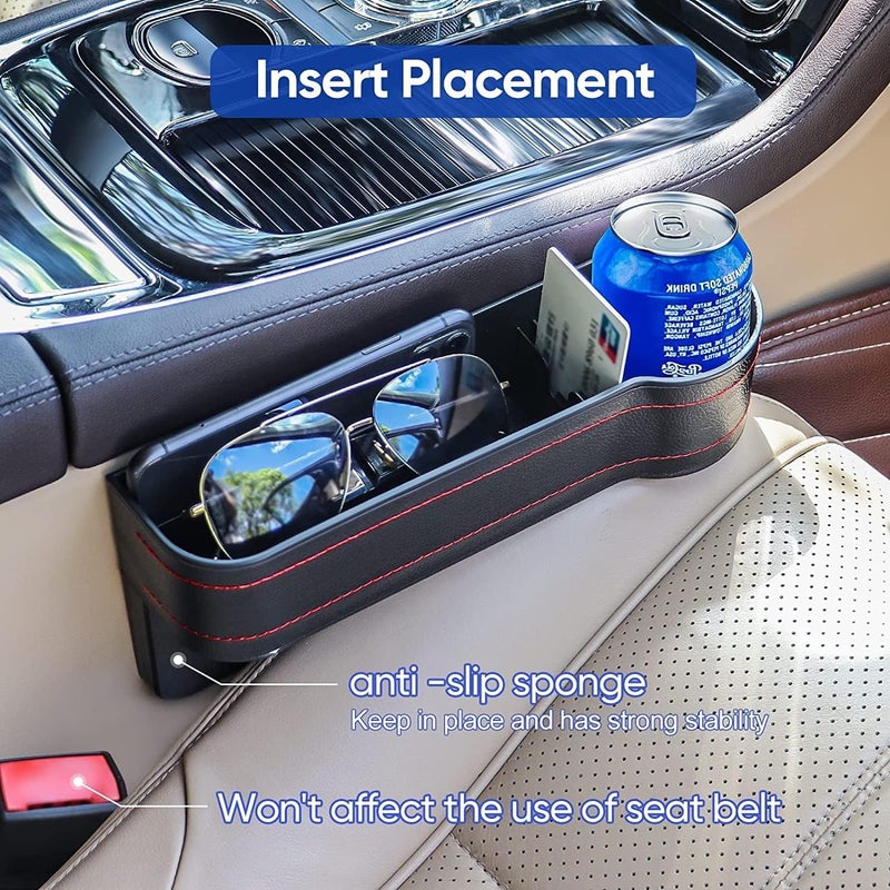 AKEEVA Car Side Organizer for Driver Seat Gap Filler Console Side Pocket with Bottle Cans Holder, Space Saving Rack Holding Cards, Phones, Keys, Coins (Pack of -1, Driver Side) - Image 2