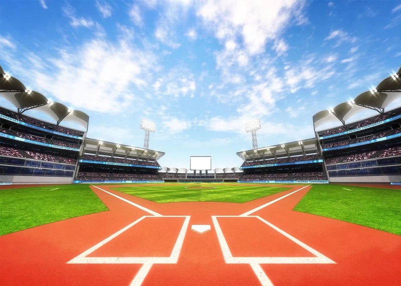 BELECO Baseball Field Backdrop 7x5ft Fabric Outdoor Sports Backdrop for Photoshoot Stadium Pitch Green Grass Blue Sky Clouds Background Baseball Baby Shower Decor Boys Kids Birthday Photo Props - Image 2