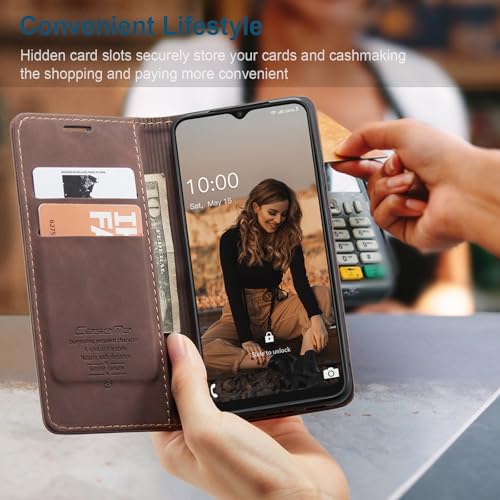 Cracedily for Samsung Galaxy A22 5G Case, Flip Wallet Leather Case with Card Holder Magnetic Closure Shockproof Kickstand Protective Phone Cases Cover for Samsung A22 5G,Coffee - Image 4