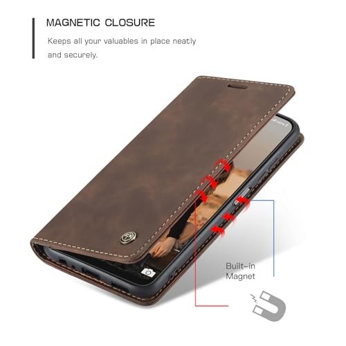 Cracedily for Samsung Galaxy A22 5G Case, Flip Wallet Leather Case with Card Holder Magnetic Closure Shockproof Kickstand Protective Phone Cases Cover for Samsung A22 5G,Coffee - Image 3