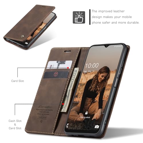 Cracedily for Samsung Galaxy A22 5G Case, Flip Wallet Leather Case with Card Holder Magnetic Closure Shockproof Kickstand Protective Phone Cases Cover for Samsung A22 5G,Coffee - Image 2
