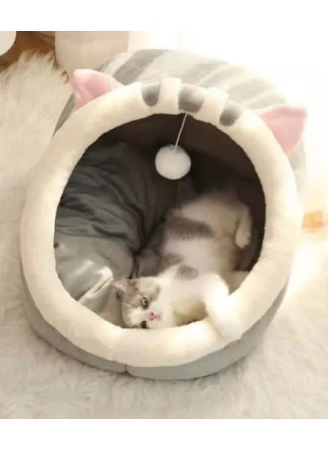 Generic - Cat Beds for Indoor Cats Semi-Enclosed Cat Cave Bed with a Plush Ball Large Space for Cats to Sleep Soft and Comfortable Covered Cat Bed with a Washable and Detachable Mat - Image 1