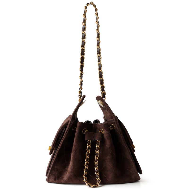 Sheepskin Suede Textured Commuter Quilted Underarm Bag With Vintage Chain And Drawstring For Women - Image 1
