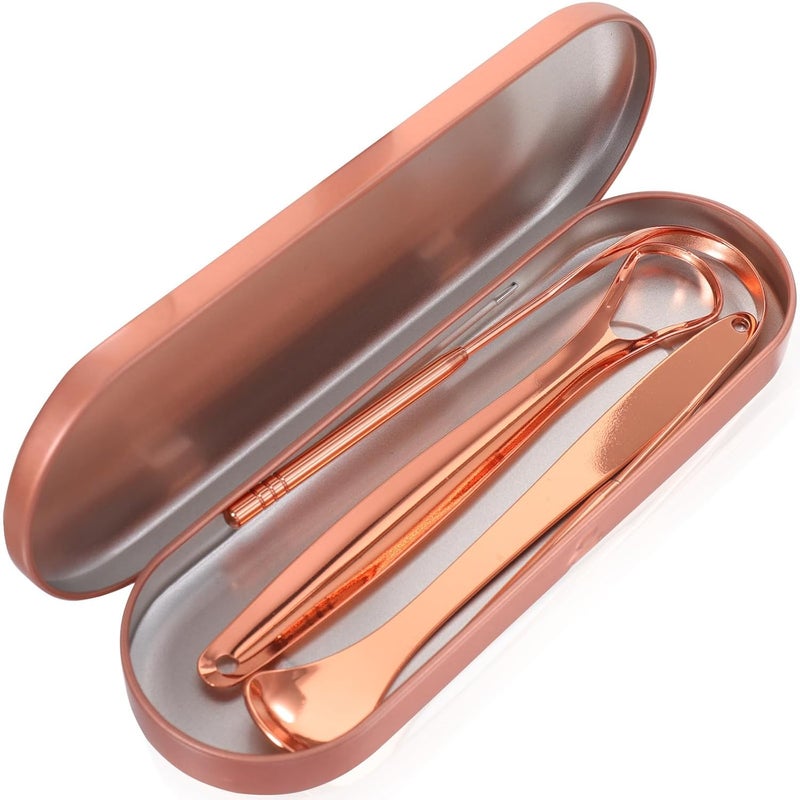Lightweight MAGICLULU Stainless Steel Cleaner 3pcs Set Portable Oral Care Scrapers Double-sided Washable Scrubbers for Breath Care Travel Use Gold Metal Box Low wear optimized build - Image 1