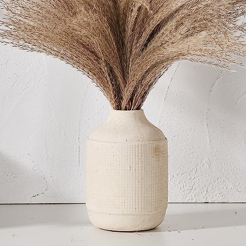 SIDUCAL Ceramic Rustic Farmhouse Vase | 7 Inch Pottery Decorative Flower Sand Glaze Finish Boho Vase for Home Decor, Table, Living Room, Bathroom Decoration, Shelf Decor, Mantel, White - Image 1