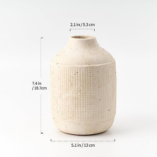 SIDUCAL Ceramic Rustic Farmhouse Vase | 7 Inch Pottery Decorative Flower Sand Glaze Finish Boho Vase for Home Decor, Table, Living Room, Bathroom Decoration, Shelf Decor, Mantel, White - Image 4