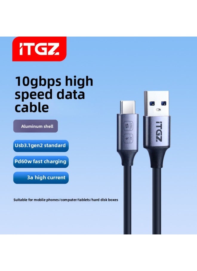 Generic - ITGZ 10Gbps High-speed Data Cable Is Suitable For Mobile Phone Computer Hard Disk Box Type-C Data Transmission Line-Color:[10Gbps Aluminum Sleeve High-speed Data Cable USB-A To Type-C] Length: 50cm - Image 1