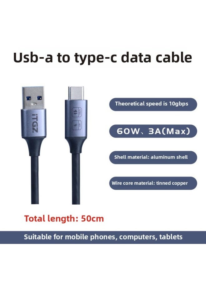 Generic - ITGZ 10Gbps High-speed Data Cable Is Suitable For Mobile Phone Computer Hard Disk Box Type-C Data Transmission Line-Color:[10Gbps Aluminum Sleeve High-speed Data Cable USB-A To Type-C] Length: 50cm - Image 1