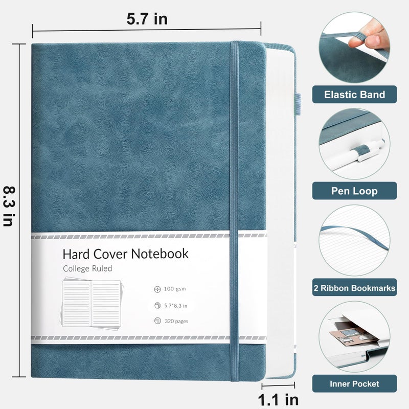 CAGIE Lined Journal Notebook, 320 Pages College Ruled Notebook, 100 Gsm Paper Thick Journal, A5 Hardcover Leather Journals for Writing Women Men, 5.7x8.3 In, Blue - Image 3