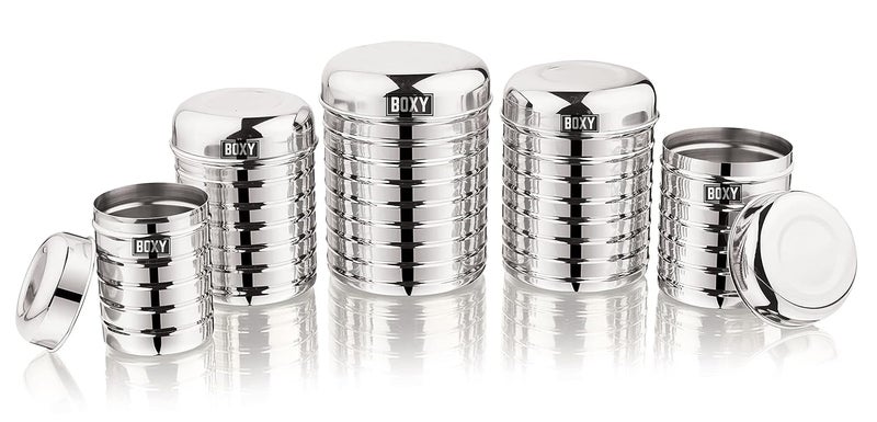 Boxy BOXY Stainless Steel Ringed Deep Canister Storage box Dabba for Kitchen with Airtight Capsule Lid (Set Of 5) (Silver) 2000 ml  - Image 3