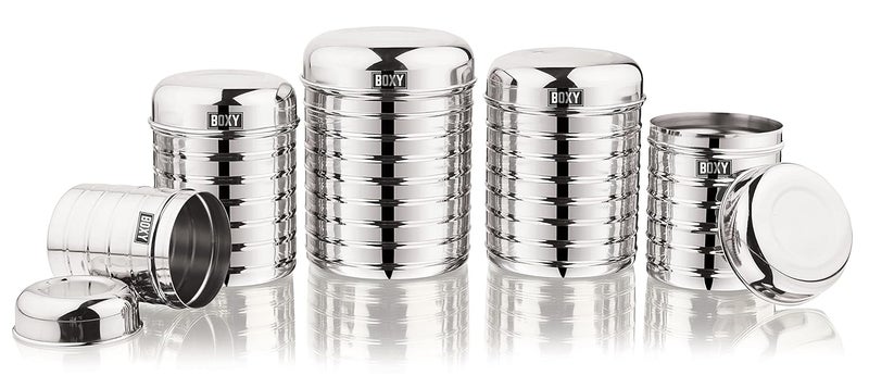 Boxy BOXY Stainless Steel Ringed Deep Canister Storage box Dabba for Kitchen with Airtight Capsule Lid (Set Of 5) (Silver) 2000 ml  - Image 2