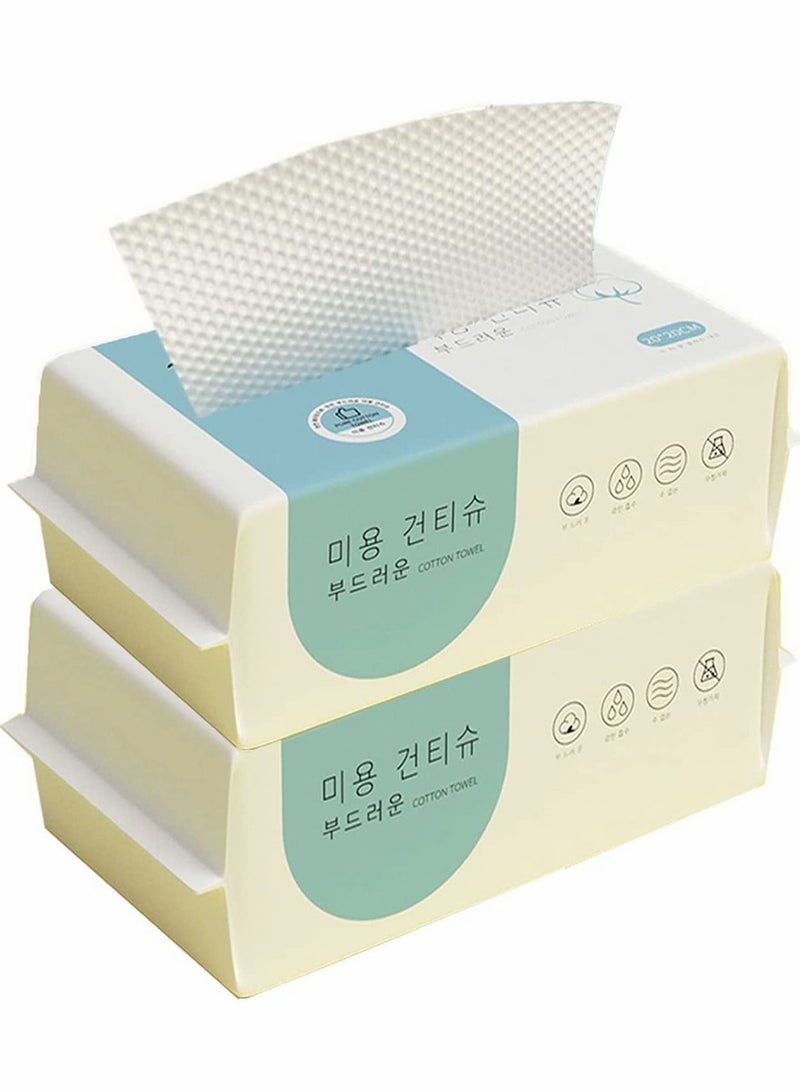Disposable Face Towel, Deeply Cleansing Cotton Tissue Soft Cotton Dry Facial Tissue for Skincare Facial Cleansing Makeup Removing Surface Cleaning 2 Pack(200 Count) - Image 1