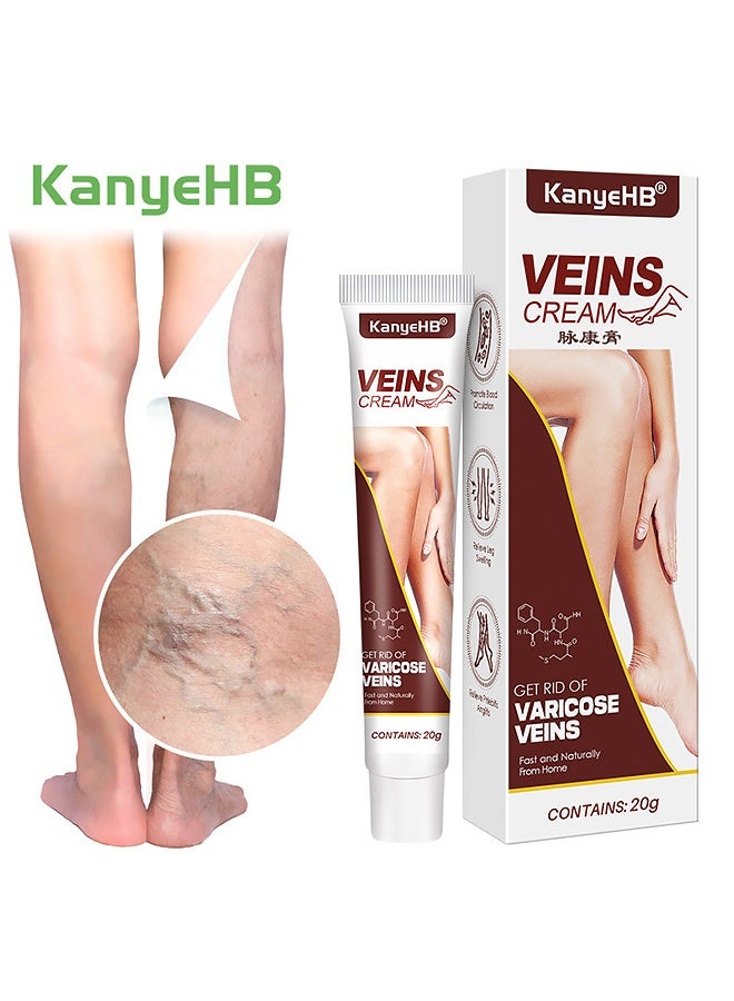 KanyeHB Varicose Veins Remove Cream 20g, Blood Circulation Vein Care Leg Cream, Vasculitis Phlebitis Foot Care Ointment, Pain Relief Therapy Firming Vein Lotion for Treatment of Varicose Veins - Image 1