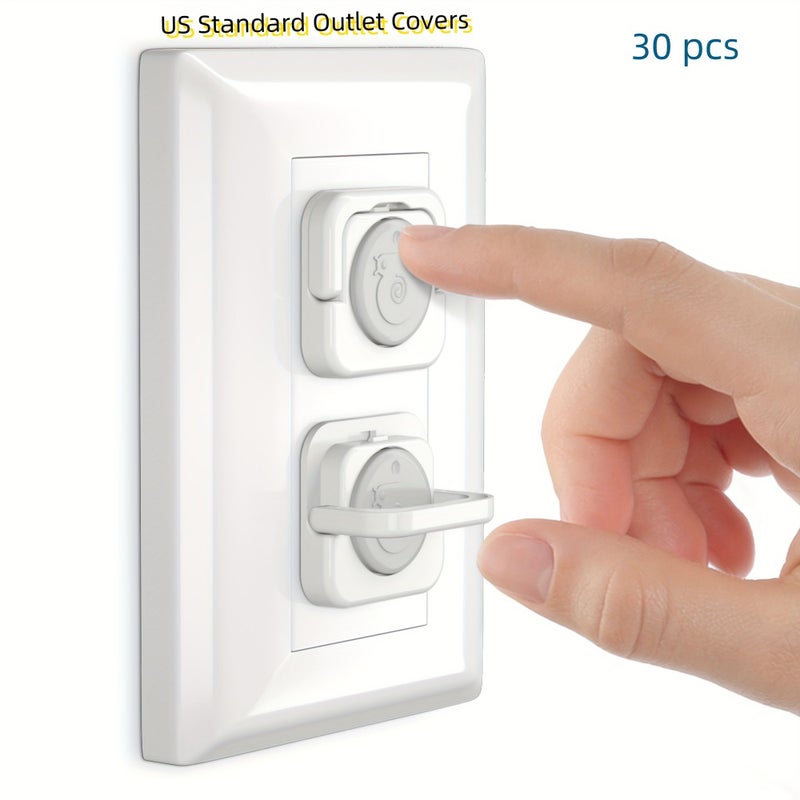 30 Pcs US Standard Outlet Covers Baby Safety Plug Protectors Gray White With Concealed Pull Handle Childproof Electric Socket Cover - Image 1