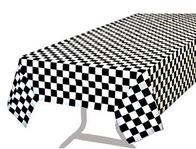 BRICHBROW Pcs of 2 Premium Plastic Checkered Flag Tablecloths Picnic Table Covers, Tablecovers Party Favor (2, Black) - Image 1